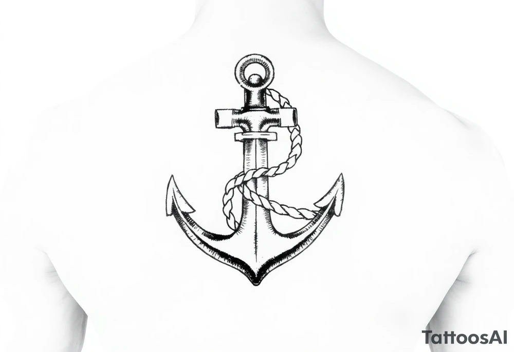 weathered anchor wrapped in nautical rope with sea waves tattoo idea