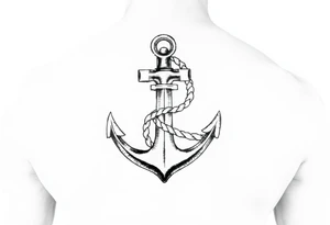 weathered anchor wrapped in nautical rope with sea waves tattoo idea