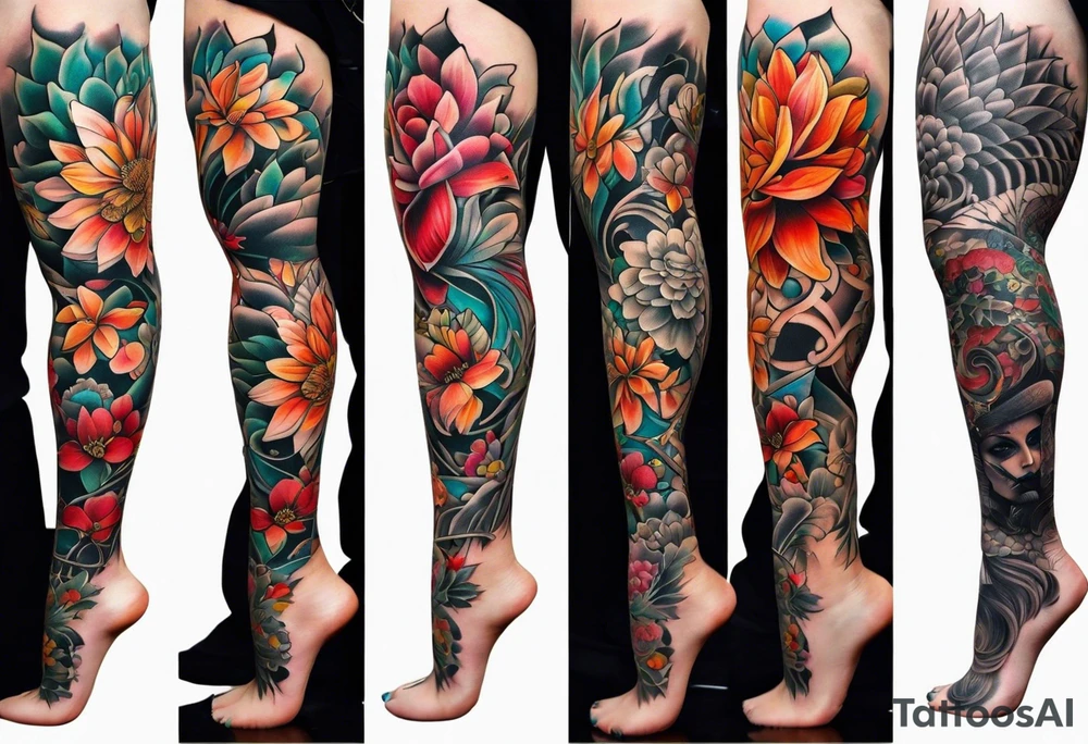 Full leg tattoo sleeve square tattoo idea