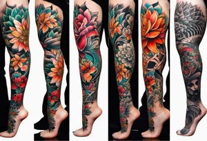 Full leg tattoo sleeve square tattoo idea