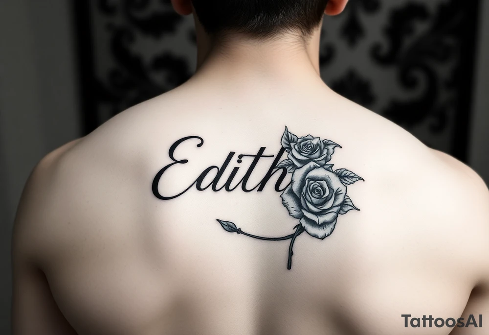 Edith tattoo with a cursive e with a rose half-sleeve tattoo idea Edith tattoo with a cursive e with a rose half-sleeve tattoo idea