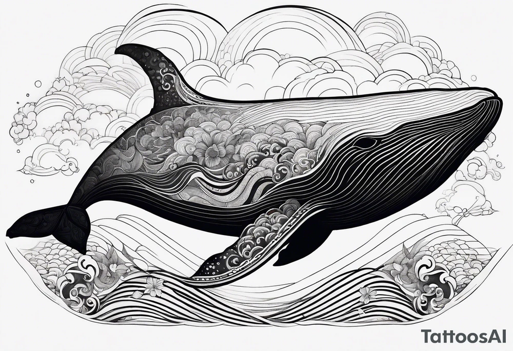 Whale ascending towards light tattoo idea