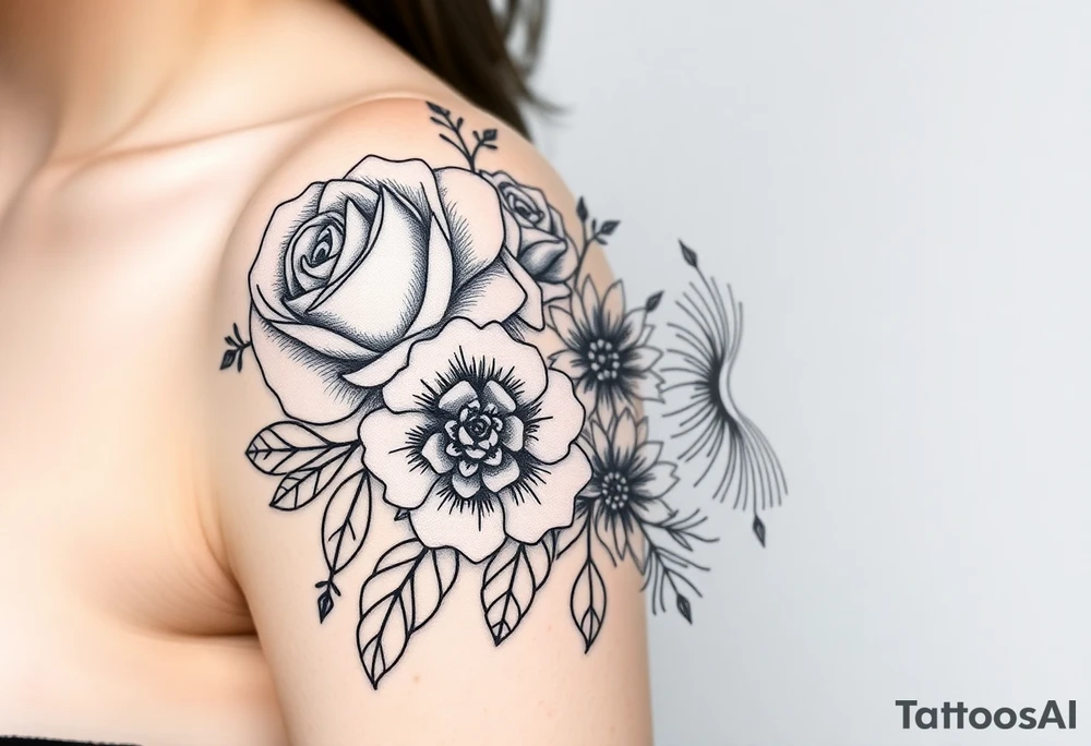 Rose and Chrysanthemum bouquet tattoo tattoo idea