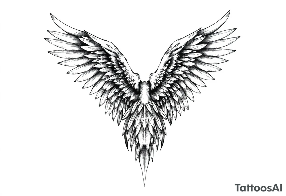 Realistic long angelwings on a back tattoo idea