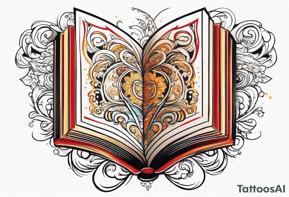 Books with sparkles and swirls tattoo idea