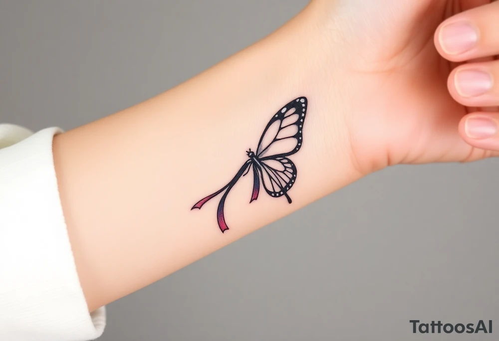 ethereal butterfly with flowing silk ribbons in moonlight tattoo idea