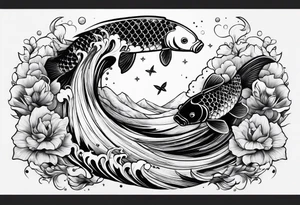 arm sleeve tatoo, space, nature, koi tattoo idea