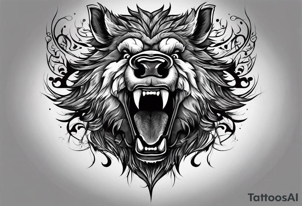 angry boar front tattoo idea