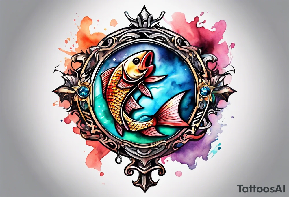 fishing hook cross with watercolor background tattoo idea