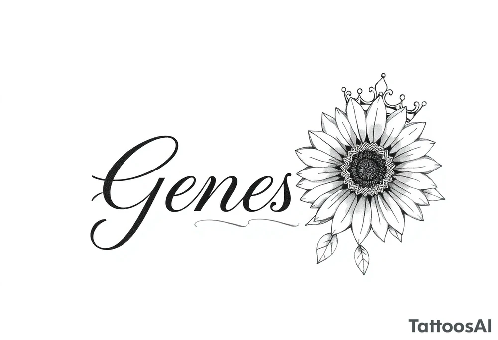 name genesis and a sunflower and a crown tattoo idea