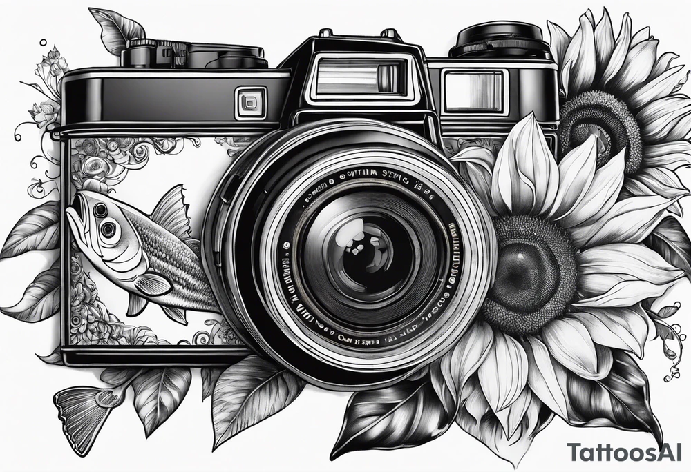 sunflower, camera, fish, tattoo idea