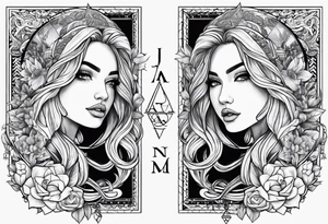 Jaxon Madison Evelyn names in banners around a current Aquarius tattoo tattoo idea