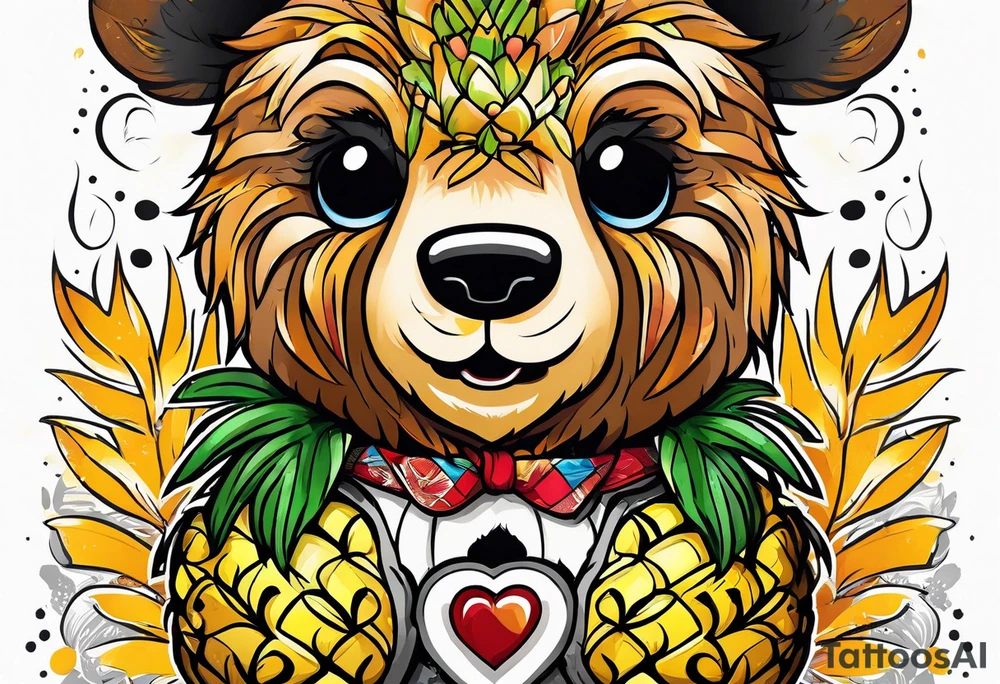 Teddy bear loves pineapple tattoo idea