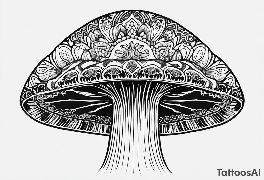 Shaggy cap mushroom dripping ink off cap mandala henna black tattoo design tattoo idea