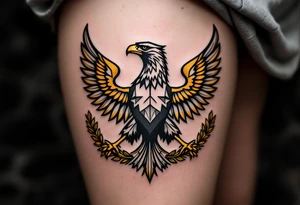 A proudly standing eagle wrapped in a golden laurel wreath, symbolizing victory, honor, and the enduring legacy of Silesia. tattoo idea