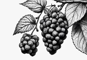 a long raspberry branch with lots of leaves and no shading tattoo idea