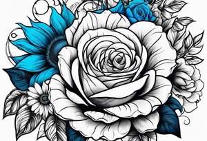animal flower rose and blue, sunflower, tattoo idea