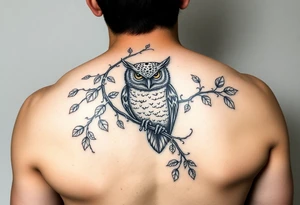 Vine wrapped around owl to where you can barely see the owl 333 in vine tattoo idea