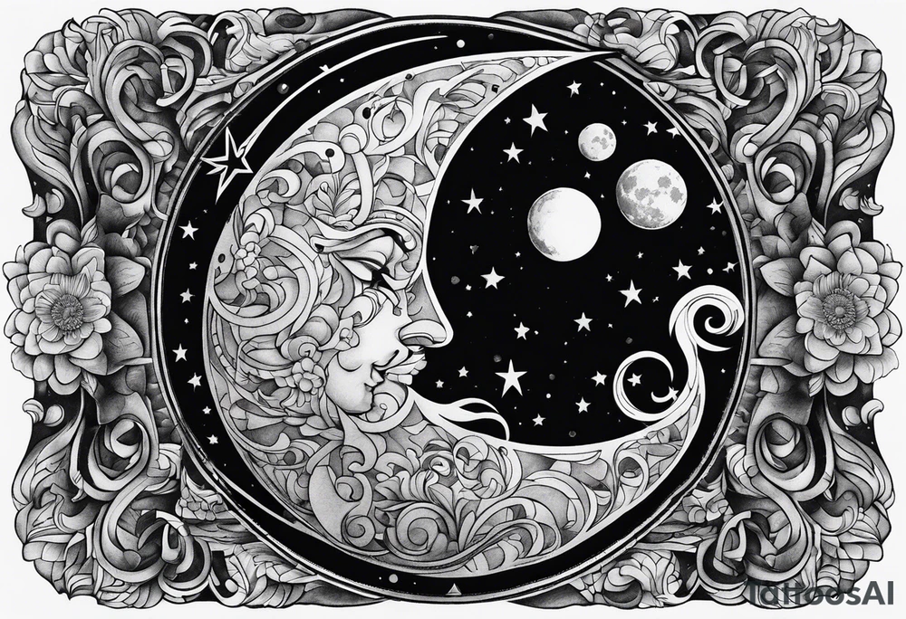 Moon and letter M tattoo idea
