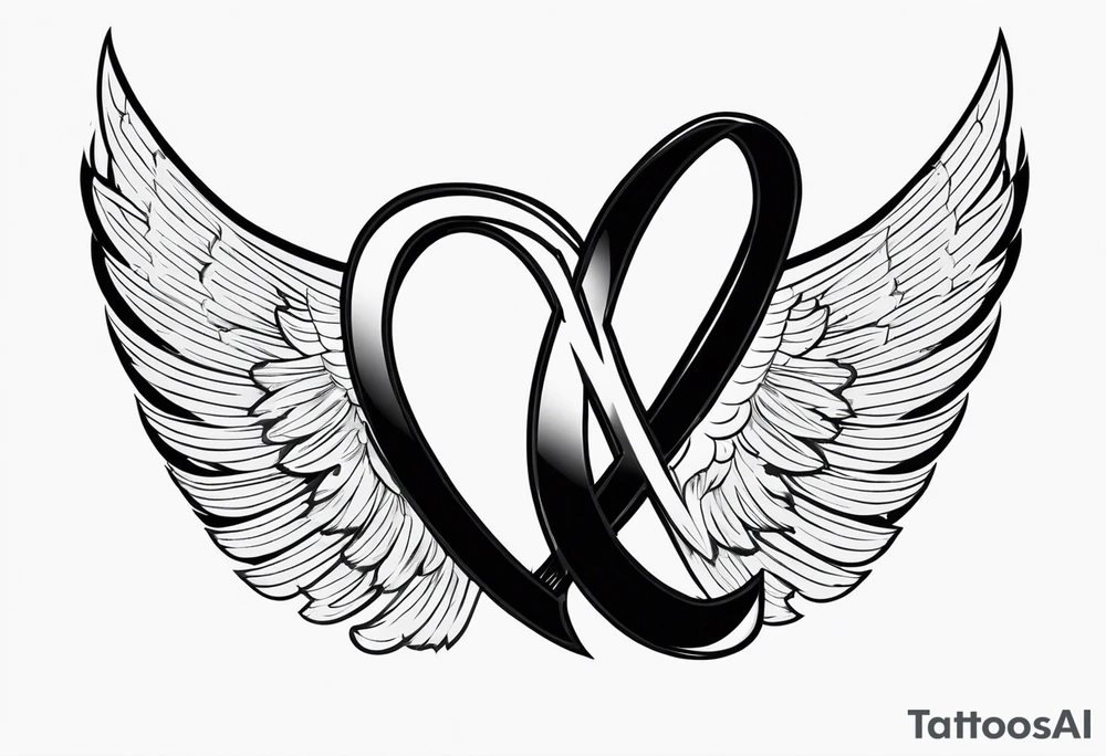 Infinity sign dates January 1, 1959 to February 2, 2016 and angle wings in the background tattoo idea