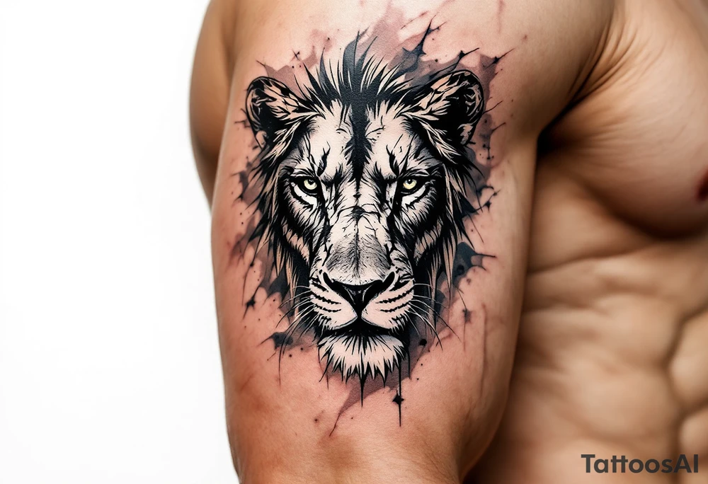 egyptian themed lion (red and black) tattoo idea