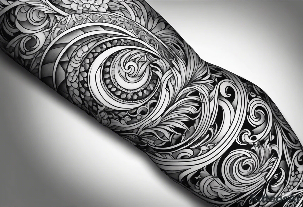 Forearm sleeve and glove with swirls up to the elbow tattoo idea