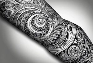 Forearm sleeve and glove with swirls up to the elbow tattoo idea