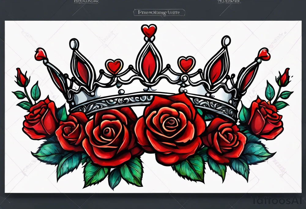 the red rose queen's crown with a heart tattoo idea