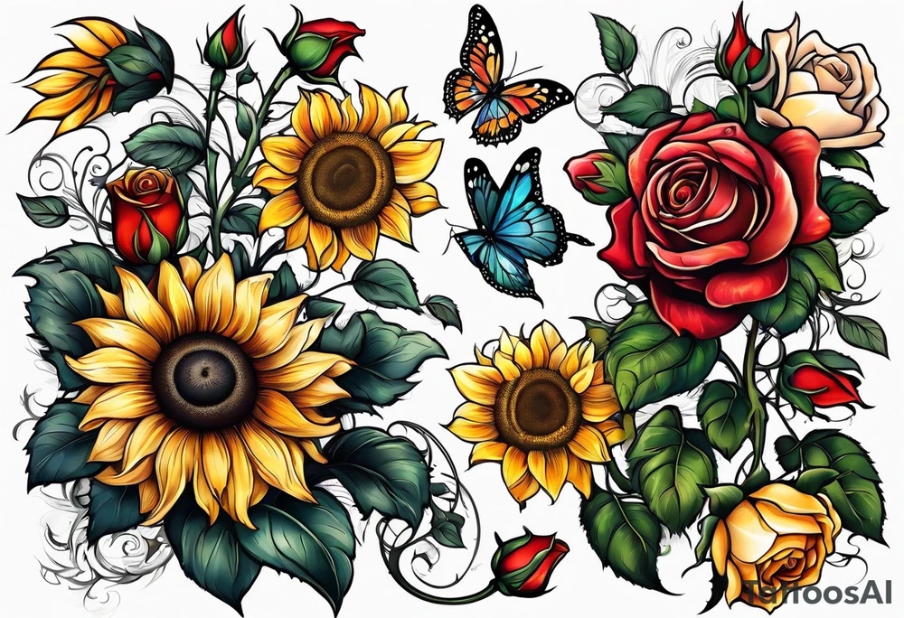 flower rose , sunflower, animal tattoo idea