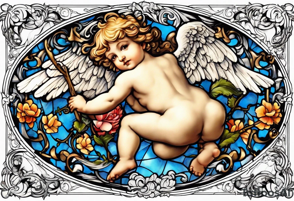 Flying Cherub renaissance style tattoo idea