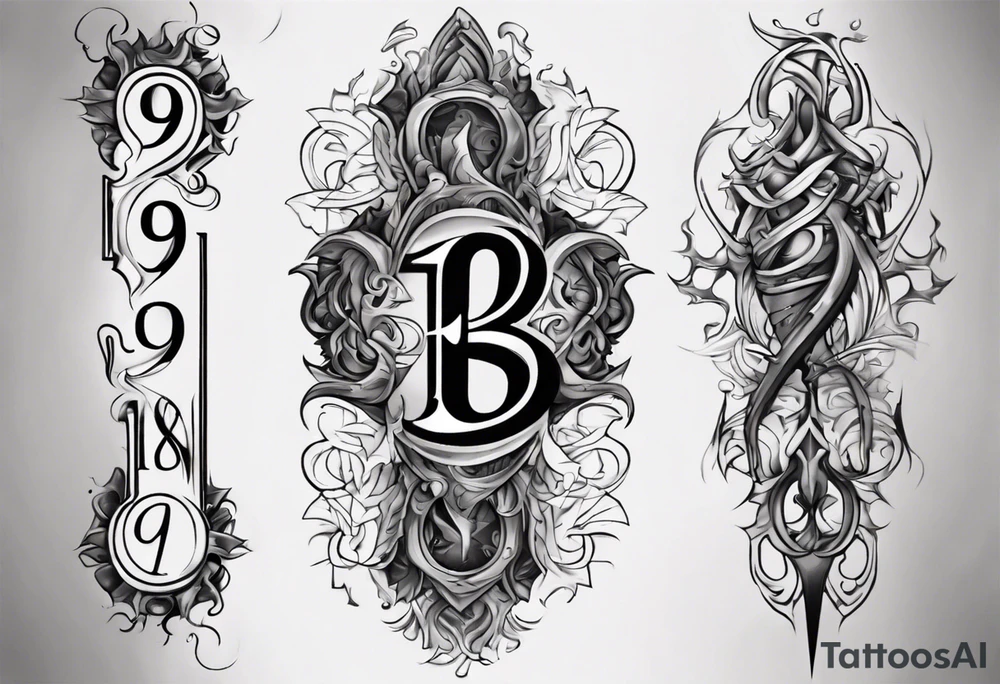number 9 right side up and upside down connected tattoo black and grey on inside forearm 9:16 aspect ratio tattoo idea