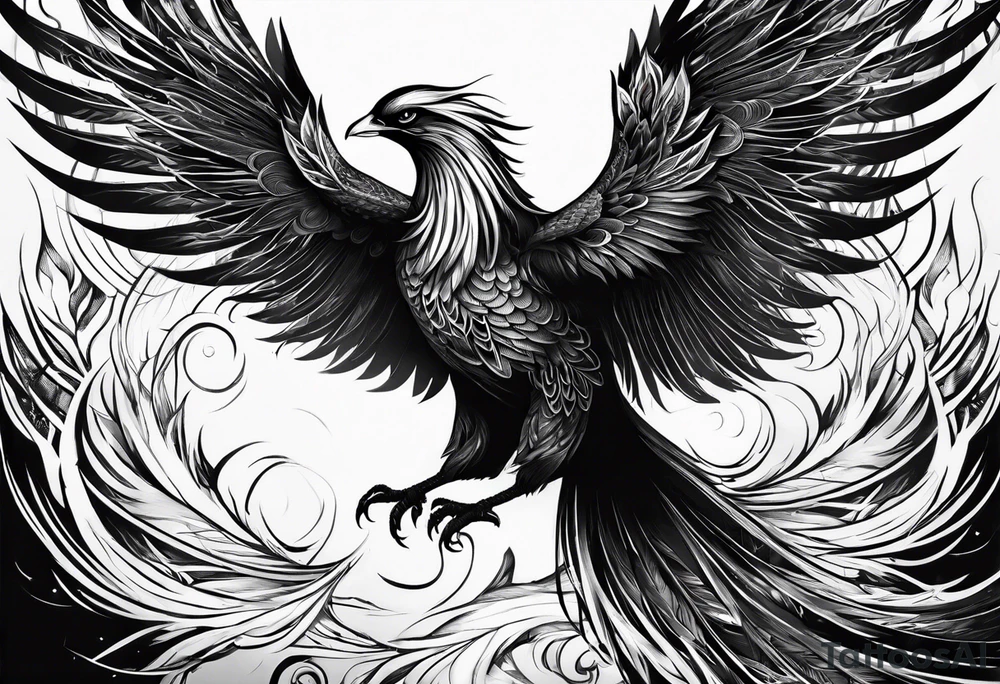 Phoenix with dark design and wisdom reincarnation tattoo idea