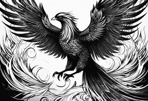 Phoenix with dark design and wisdom reincarnation tattoo idea