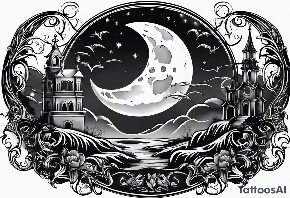 graveyard with moon tattoo idea