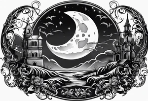 graveyard with moon tattoo idea