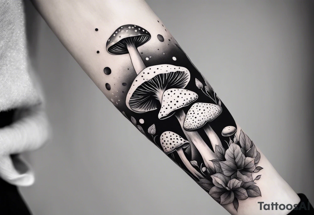 tattoo sleeve girl tongue mushrooms tattoo idea