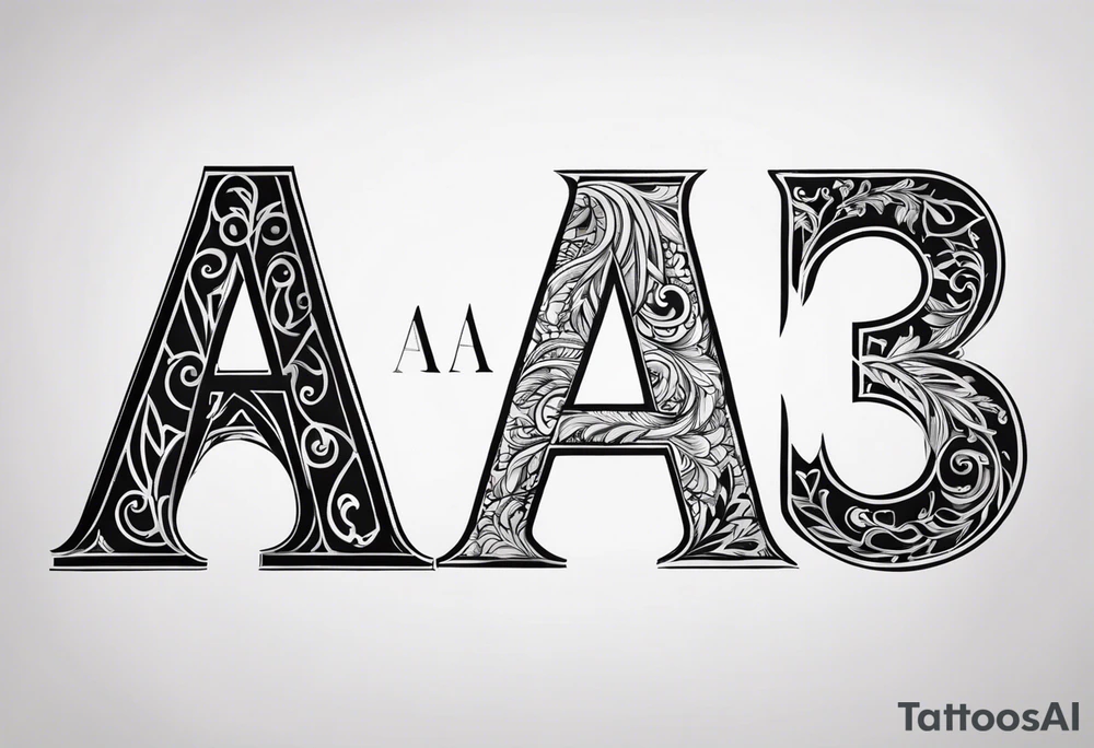 The letter A on its side with the legs of the A facing the number 3 tattoo idea