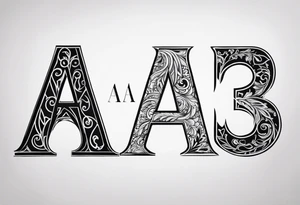 The letter A on its side with the legs of the A facing the number 3 tattoo idea