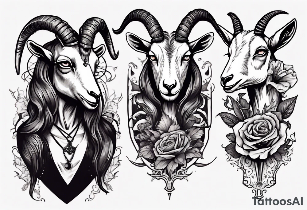 high contrast human like goat friendly but dark and large no flowers tattoo idea