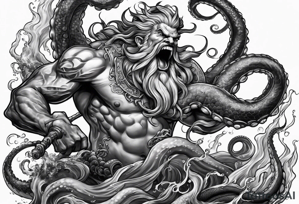 Poseidon battling octopus monster tattoo idea