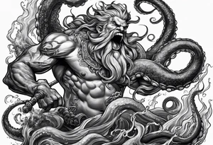 Poseidon battling octopus monster tattoo idea