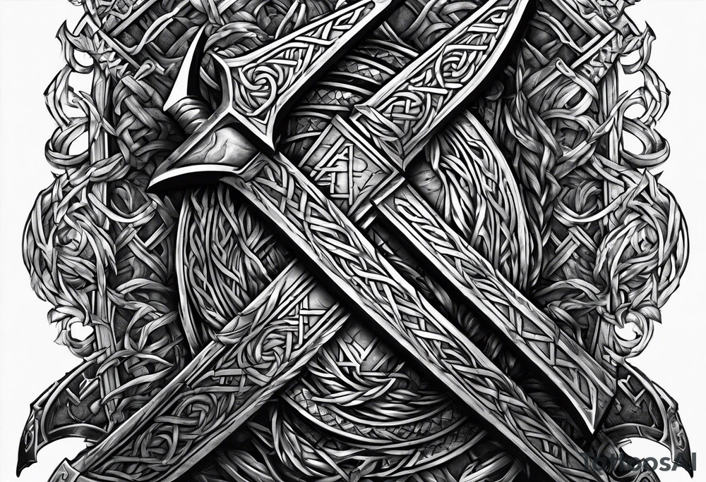 Valhalla sword chain barbed wire
dragon axe Valknut tattoo idea