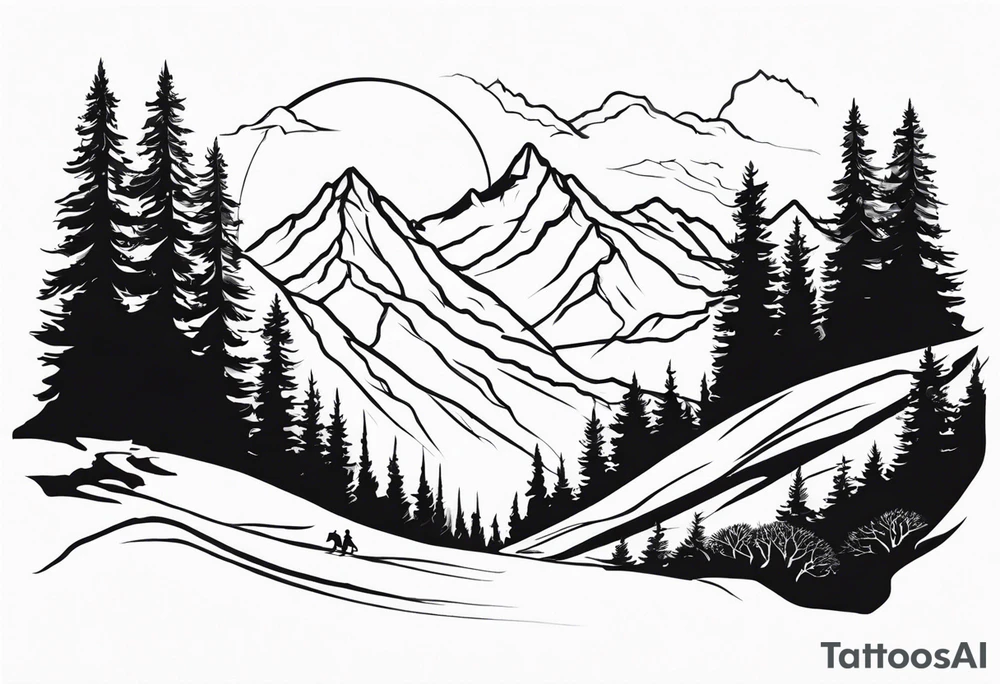 Lord of the rings walking with mountains and trees tattoo idea