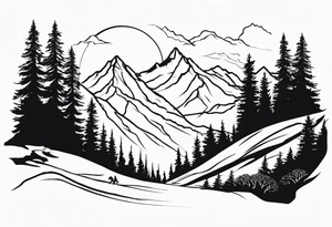 Lord of the rings walking with mountains and trees tattoo idea