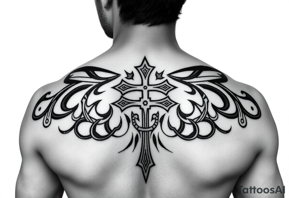 samoan tribal with cross and a clef tattoo idea