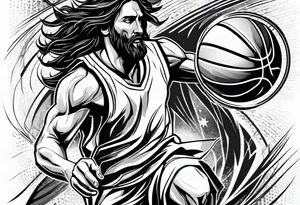 jesus christ playing basketball against messi tattoo idea
