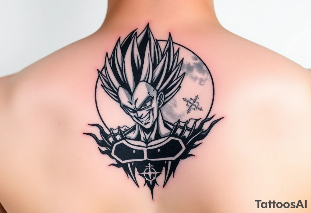 Majin vegeta with moon and oozaru background tattoo idea