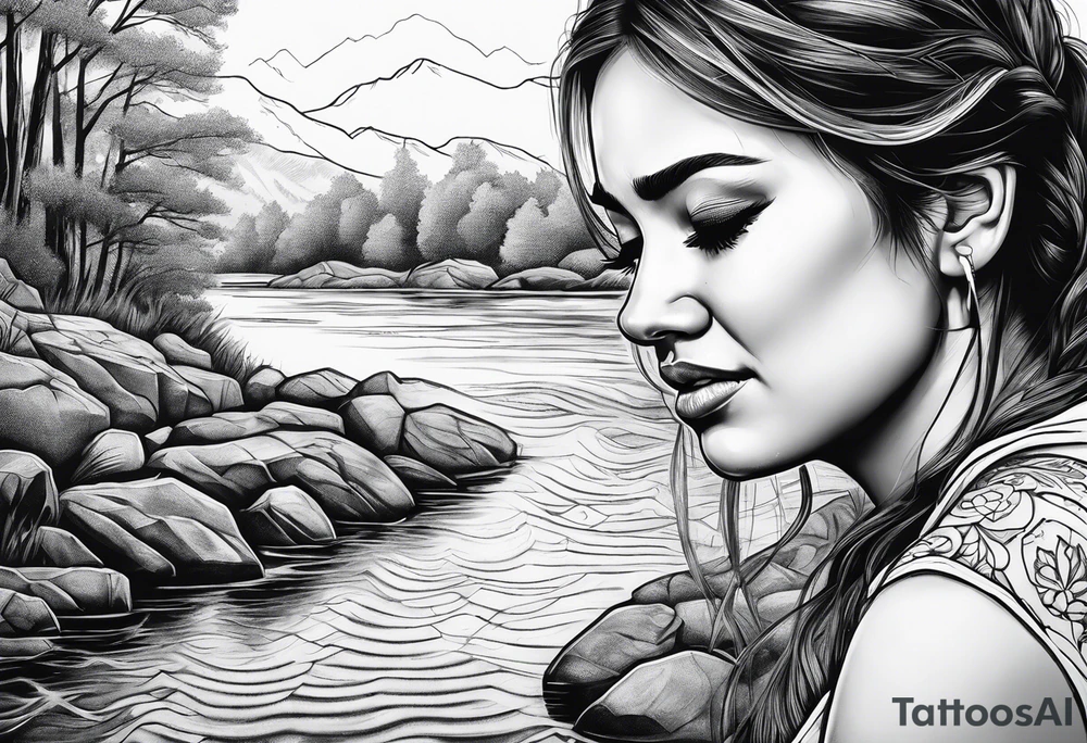 Woman crying at a river tattoo idea