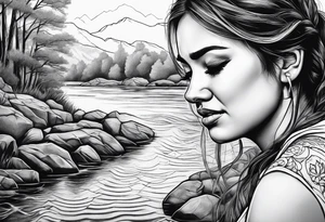 Woman crying at a river tattoo idea