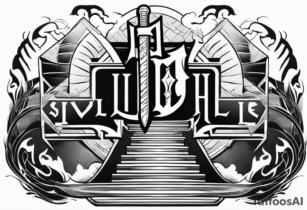 Valhalla sword shield axe
stairs fog tattoo idea